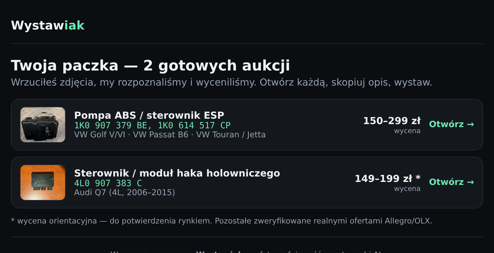 Panel Wystawiaka — paczka gotowych aukcji